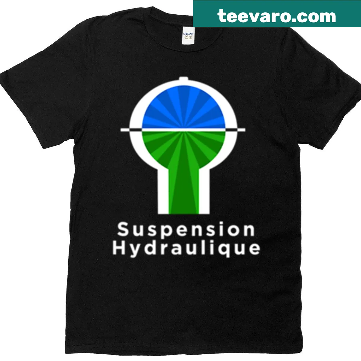 Vintage-style logo T-shirt featuring hydraulic suspension design — on a men's t-shirt