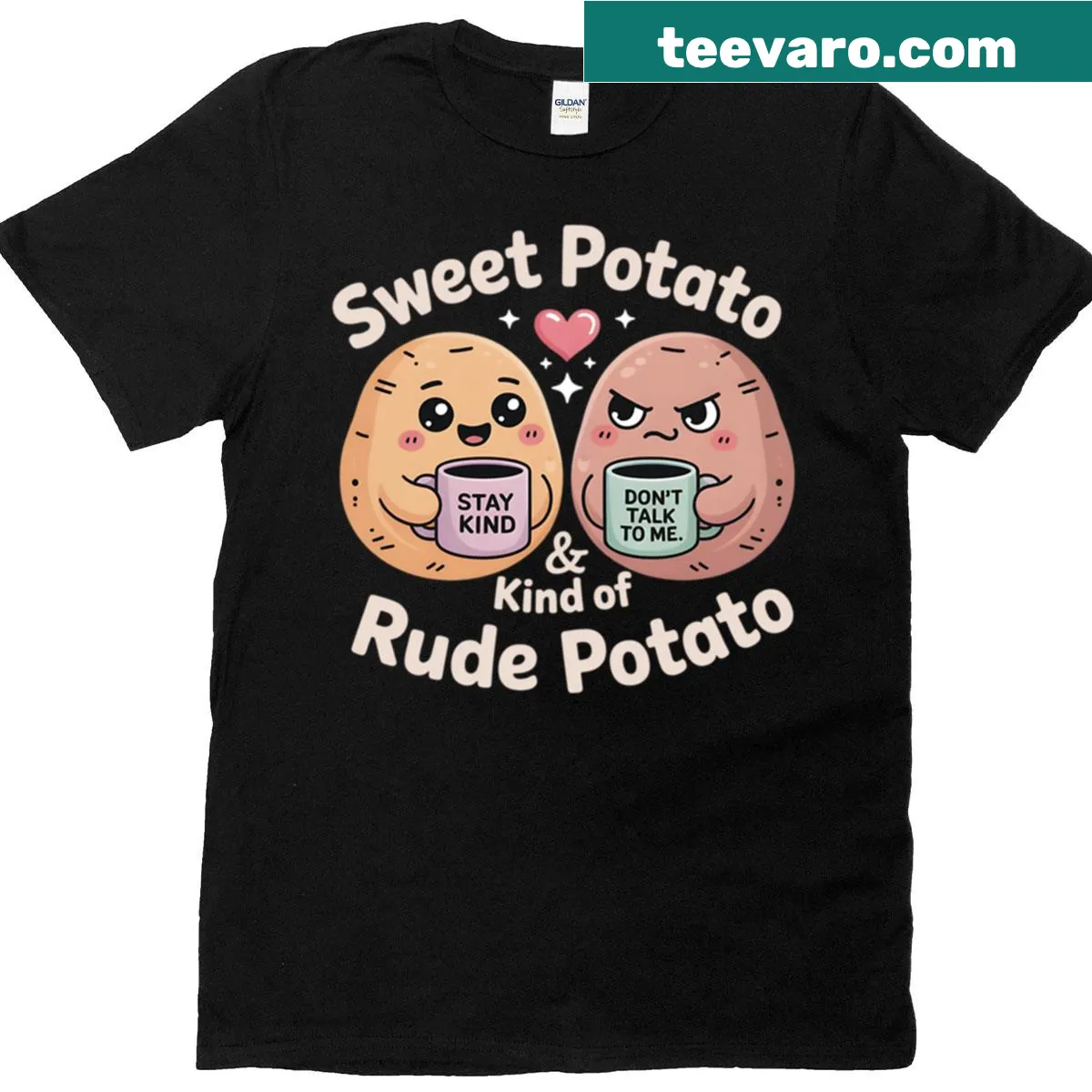 Funny Thanksgiving T-shirt with sweet and rude potato design — on a men's t-shirt