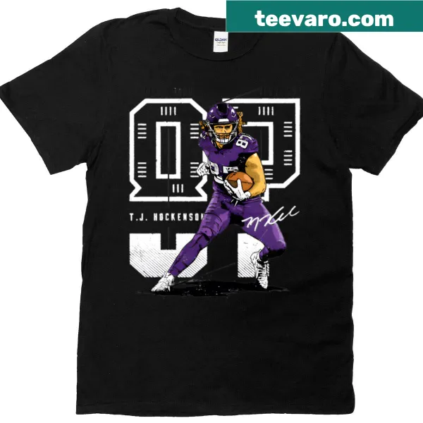 T-shirt featuring names of T J Hockenson and Justin Jefferson
