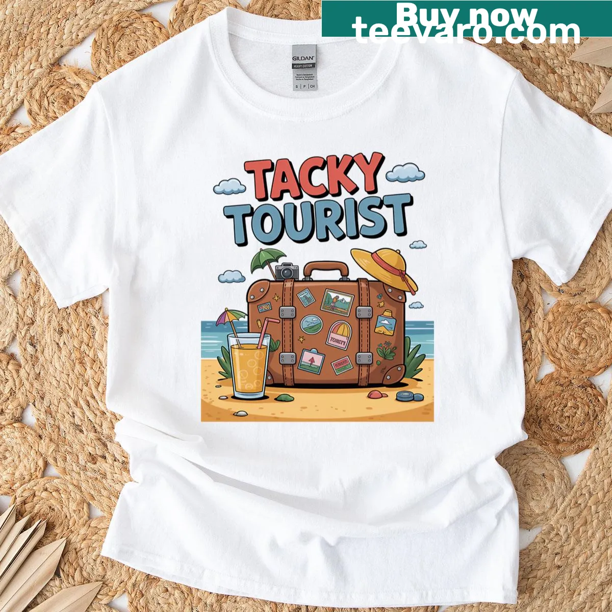 Funny Tacky Tourist cartoon T-shirt — on a men's t-shirt
