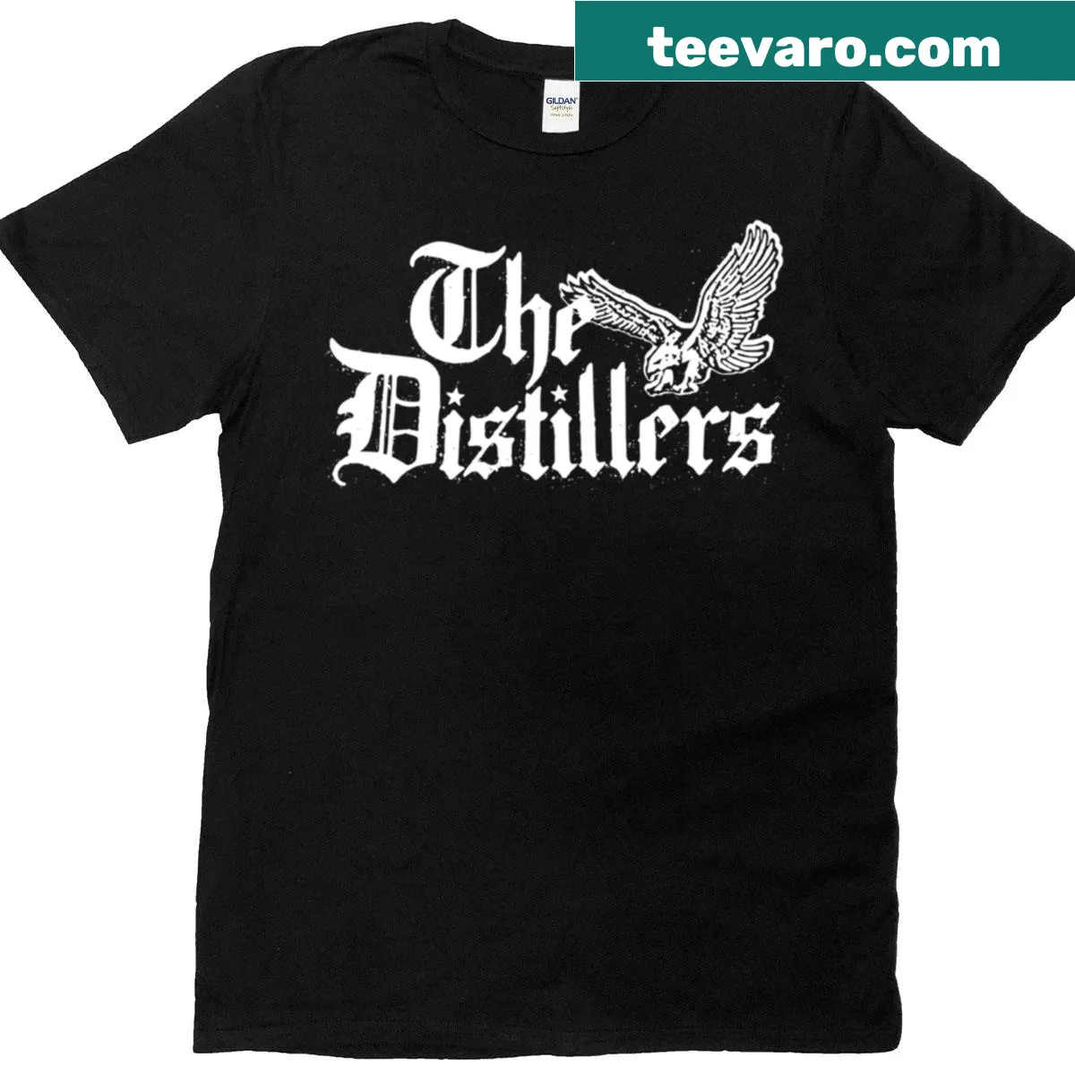 T-shirt displaying The Distillers band logo — on a men's t-shirt