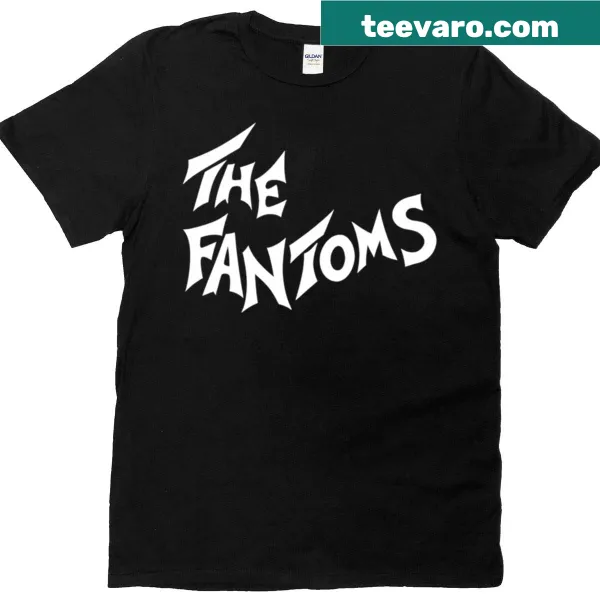 White logo of The Fantoms on dark t-shirt
