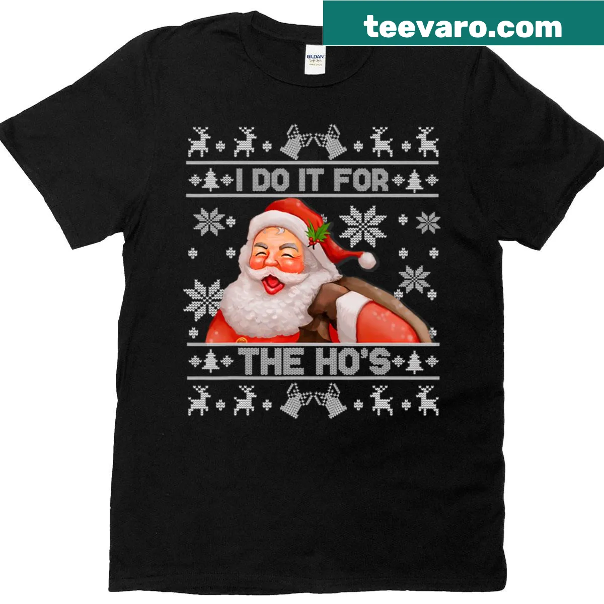 Funny Christmas T-shirt with playful typography featuring holiday phrases — on a men's t-shirt
