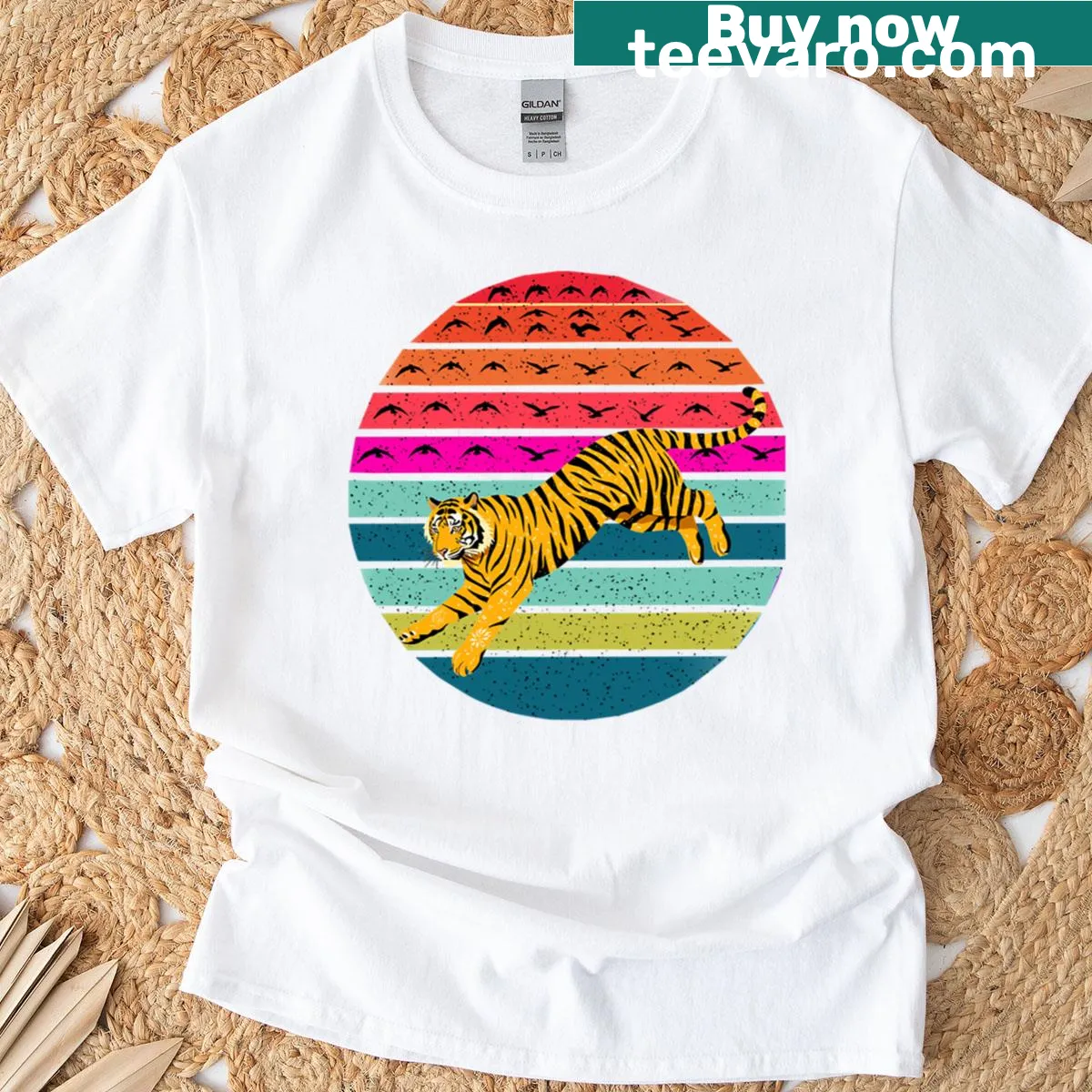 Retro-style tiger illustration on a T-shirt — on a men's t-shirt