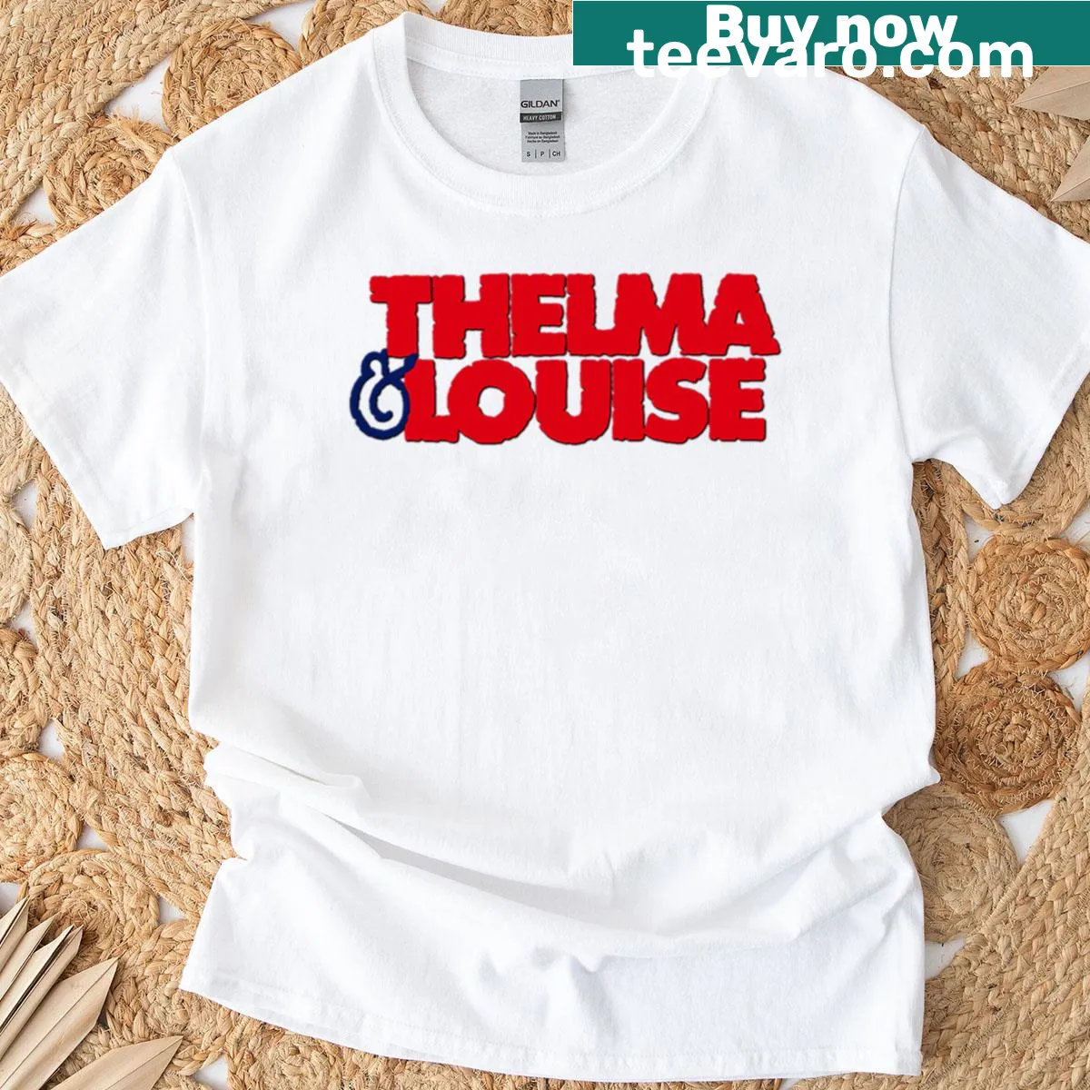 Thelma Louise logo T-shirt featuring iconic text design — on a men's t-shirt