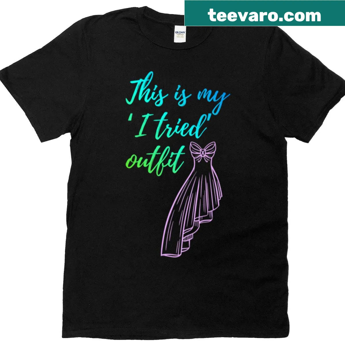 Humorous 'I Tried Outfit' quote graphic on a t-shirt — on a men's t-shirt