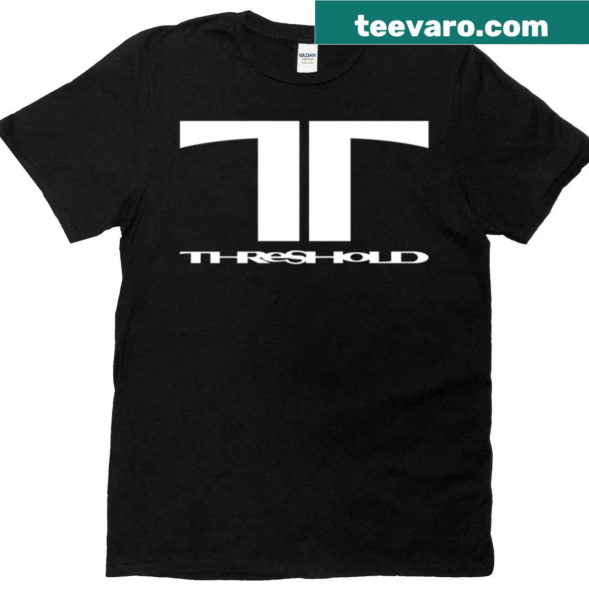 Threshold Logo Metal Band Merch T-shirt with bold typography design — on a men's t-shirt