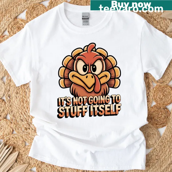 Funny t-shirt with the cheeky quote about stuffing food