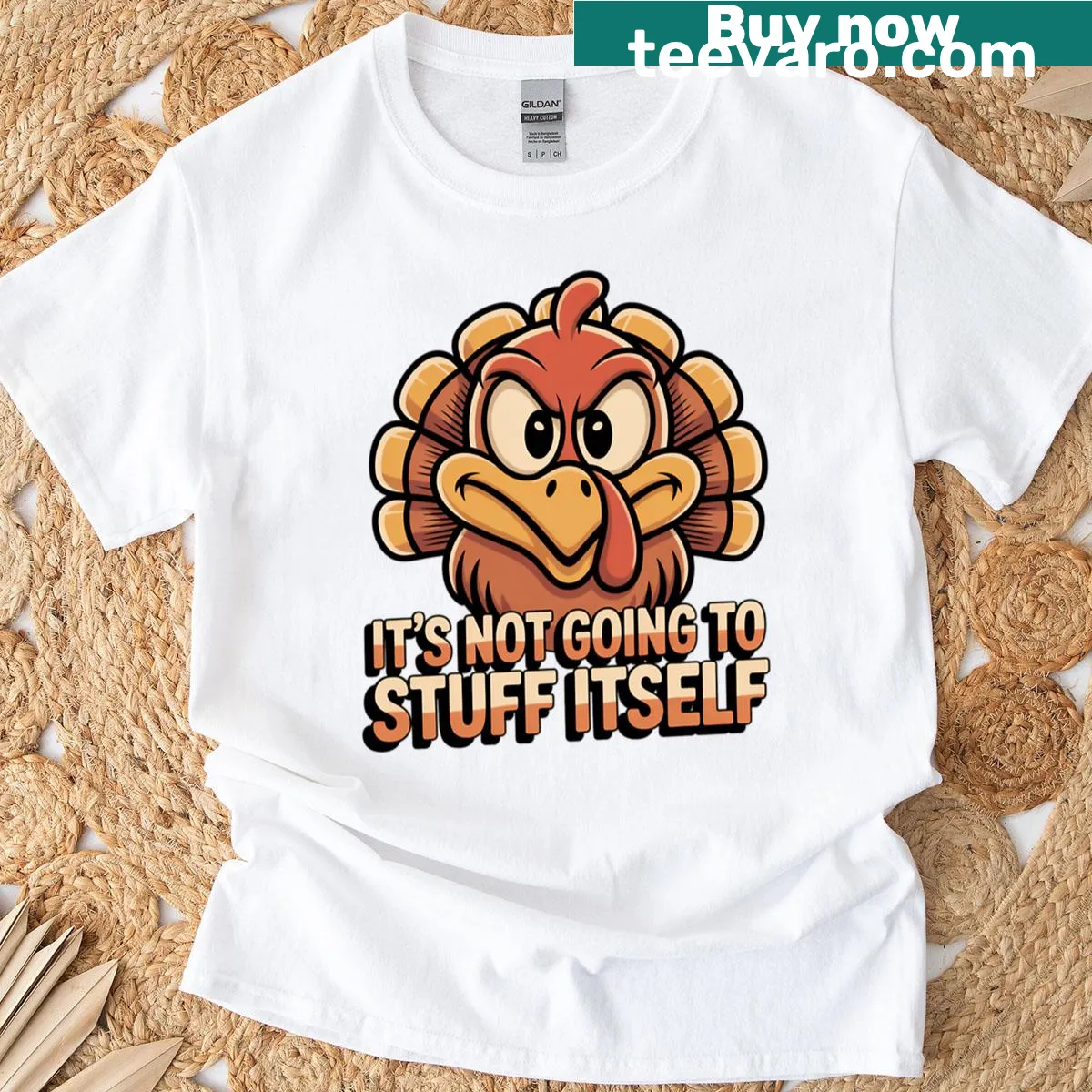 Funny t-shirt with the cheeky quote about stuffing food — on a men's t-shirt