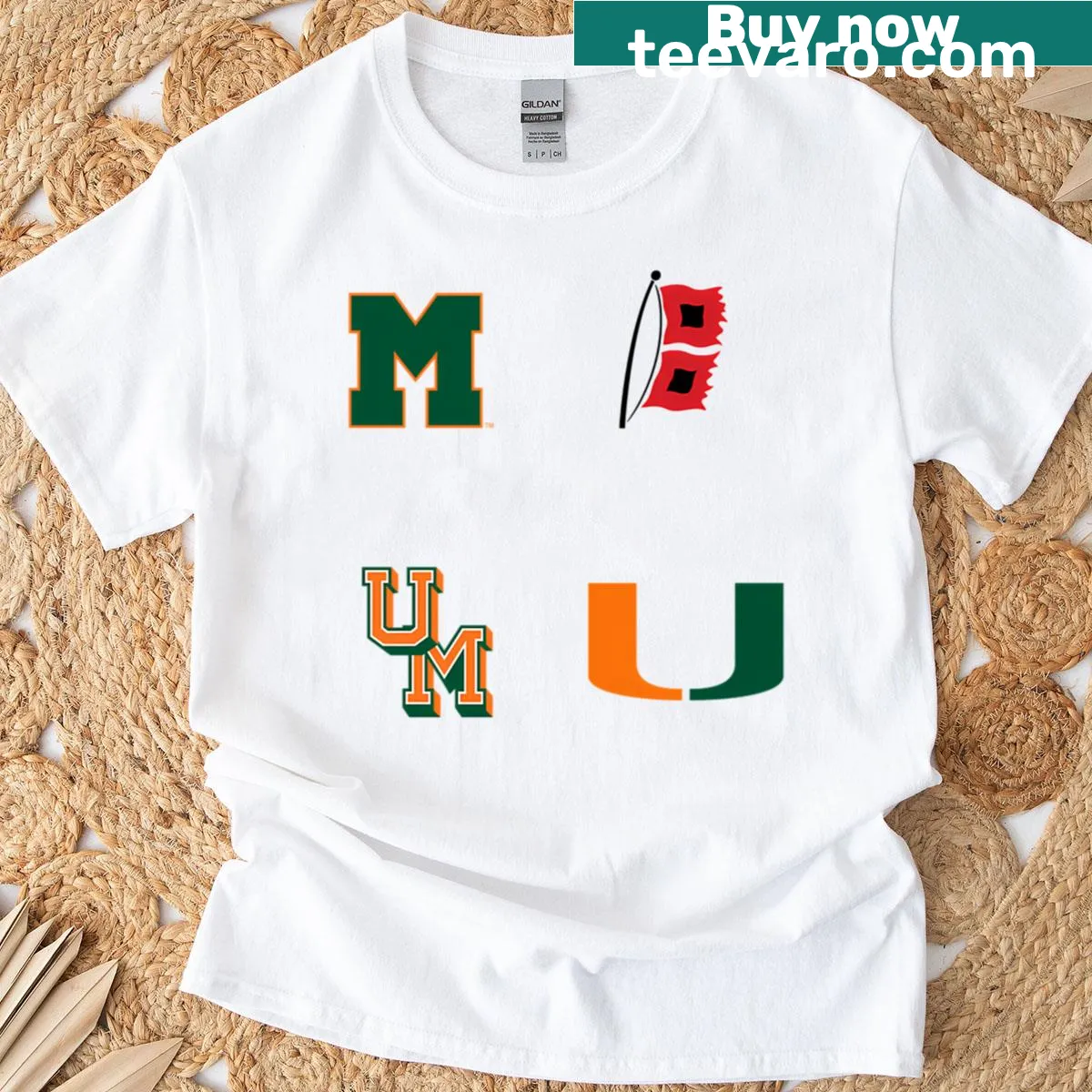 Logo history T-shirt featuring Umiami Hurricanes design — on a men's t-shirt