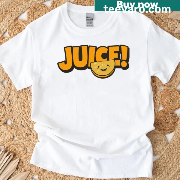 Juice logo t-shirt featuring a smiling orange slice character