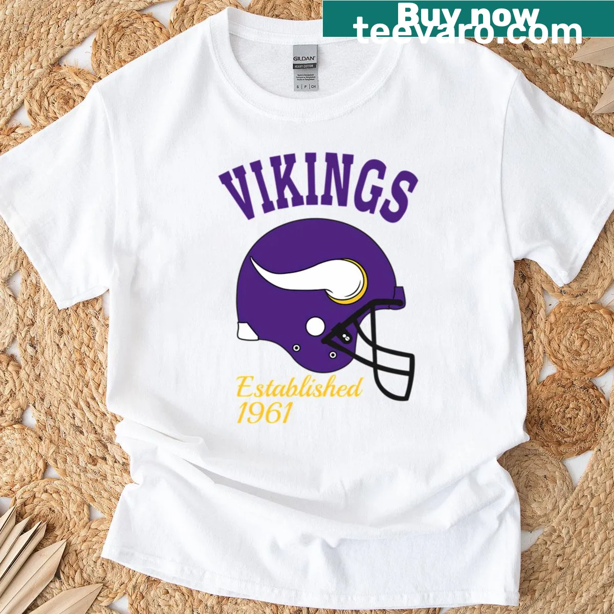 Typography graphic reading 'Vikings Est 1961' — on a men's t-shirt