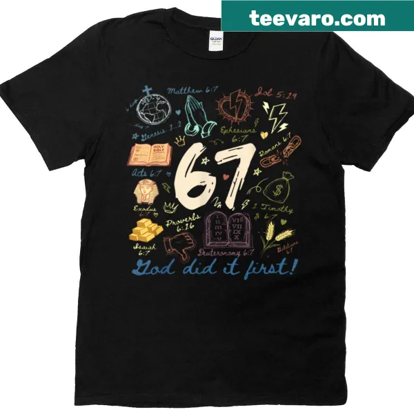 Oversized Christian T-shirt with the phrase 'God Did It First' in vintage style