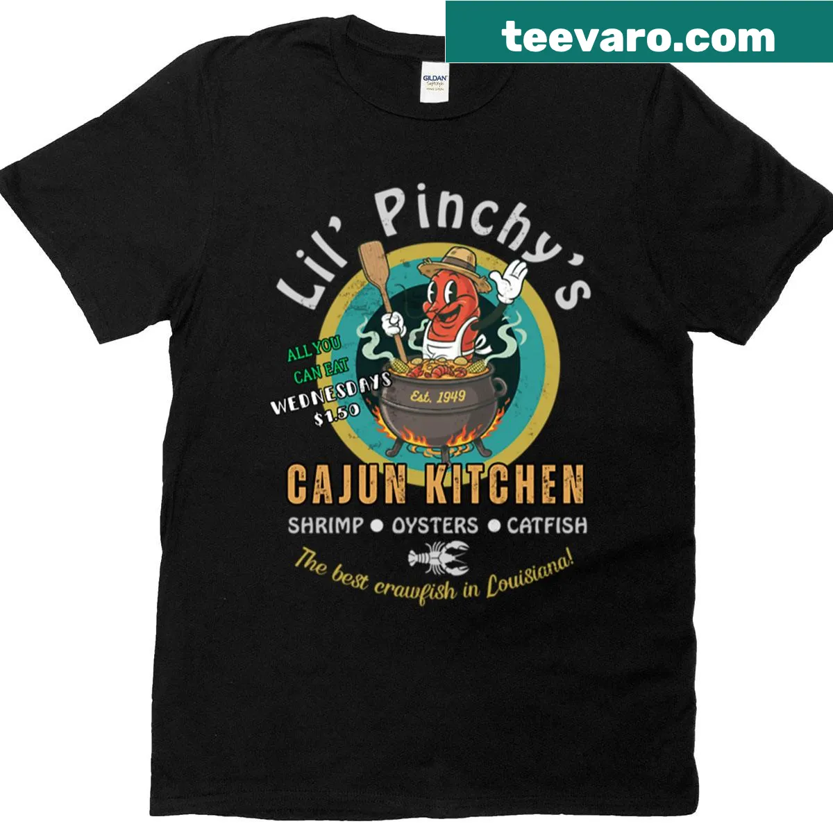Oversized t-shirt featuring crawfish boil graphic for food lovers — on a men's t-shirt