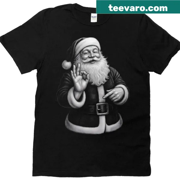 Funny Christmas t-shirt featuring Santa and meme elements, text '6 7'.