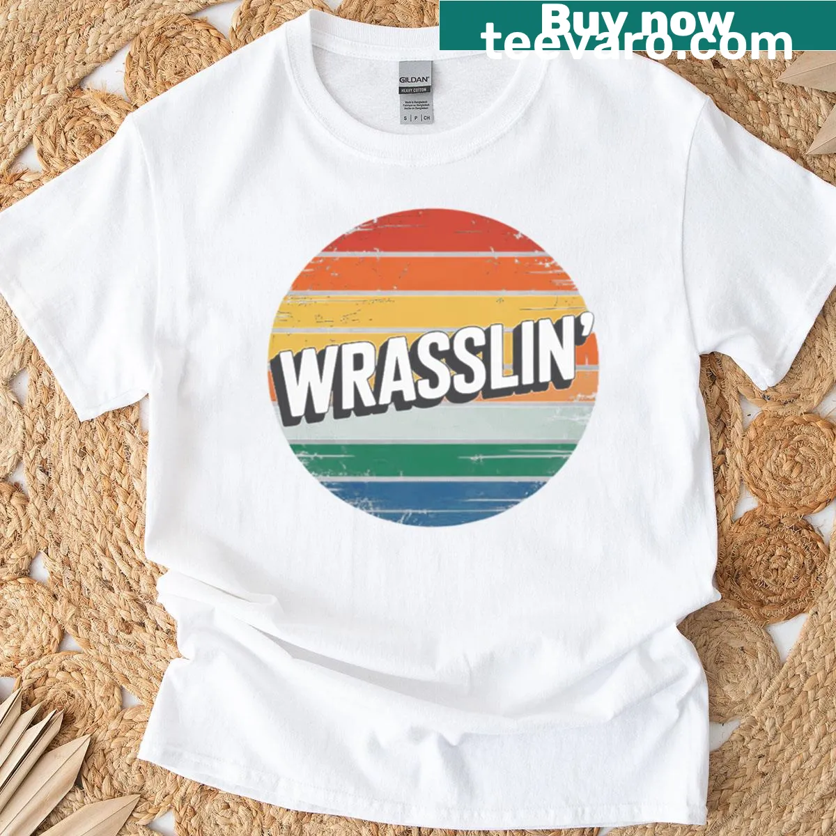 Vintage wrestling t-shirt with retro lettering and nostalgic design — on a men's t-shirt