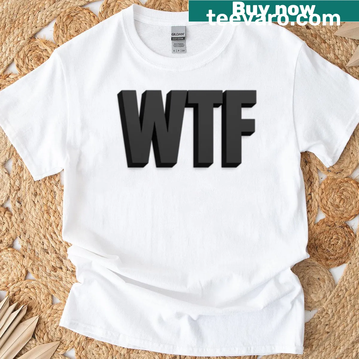 3D black 'Wtf' text graphic on a T-shirt — on a men's t-shirt