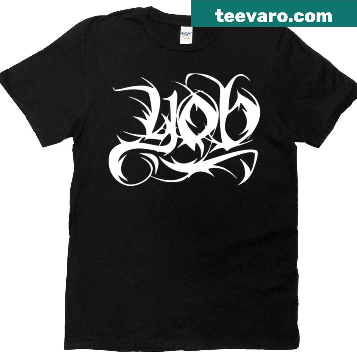 Yob band HD logo t-shirt with bold illustration — on a men's t-shirt