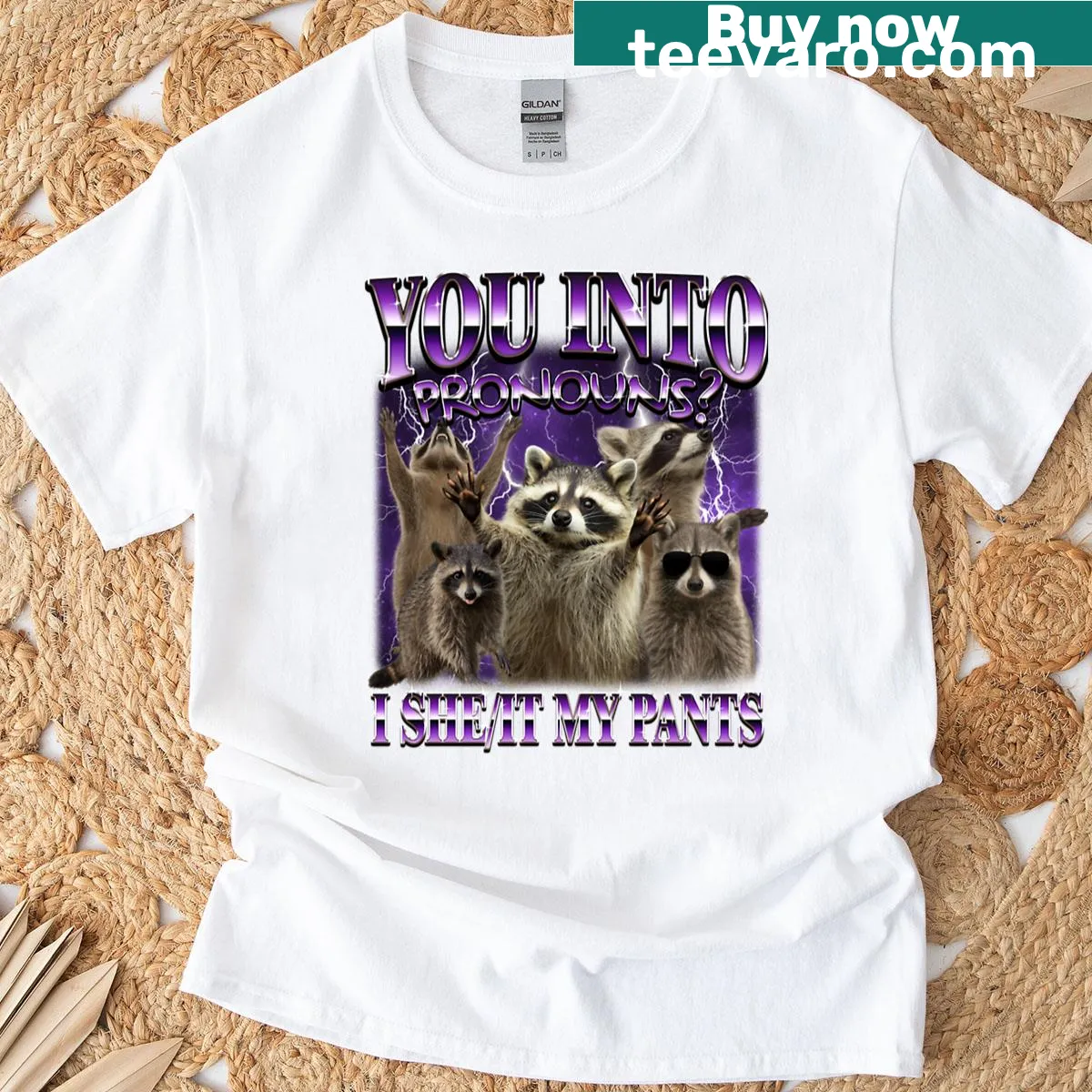 Humorous t-shirt with text about pronouns — on a men's t-shirt