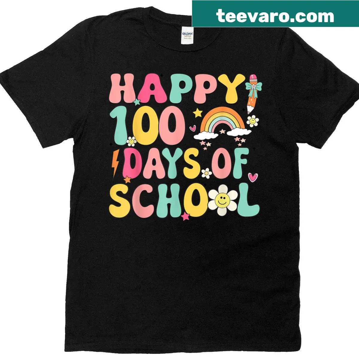T-shirt celebrating 100 days of school with fun graphics for kids. — on a men's t-shirt