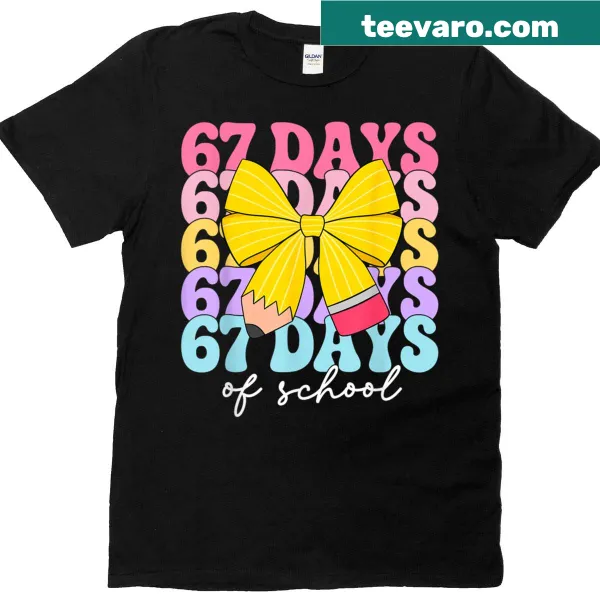 Cute T-shirt with '67 Days of School' and coquette bow graphic