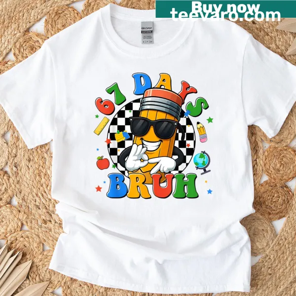 Funny teacher T-shirt with school-related graphics