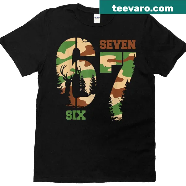 Funny hunting T-shirt with camo 67 design