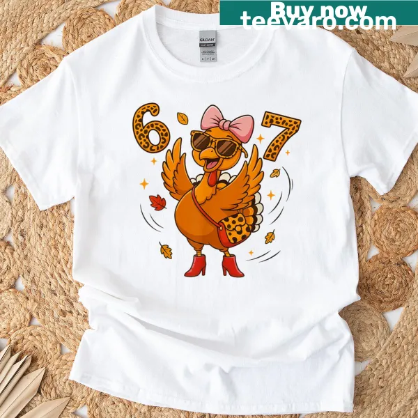 Funny turkey t-shirt with leopard print design for Thanksgiving