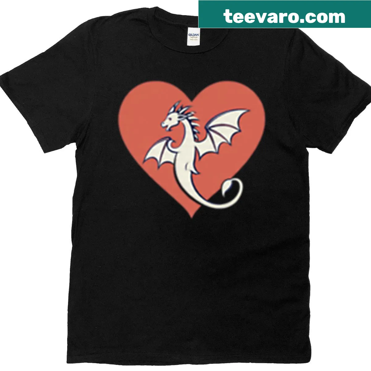 Cute dragon illustrated inside a heart graphic on t-shirt — on a men's t-shirt