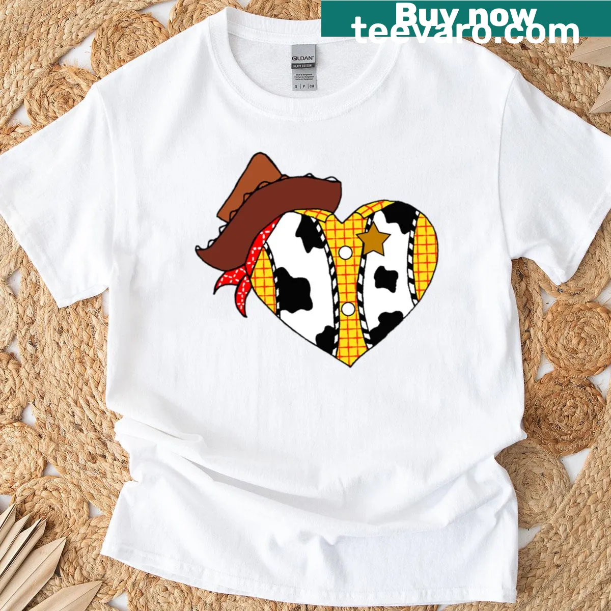 Charming cartoon graphic of Woody and Buzz on a T-shirt for toy fans. — on a men's t-shirt
