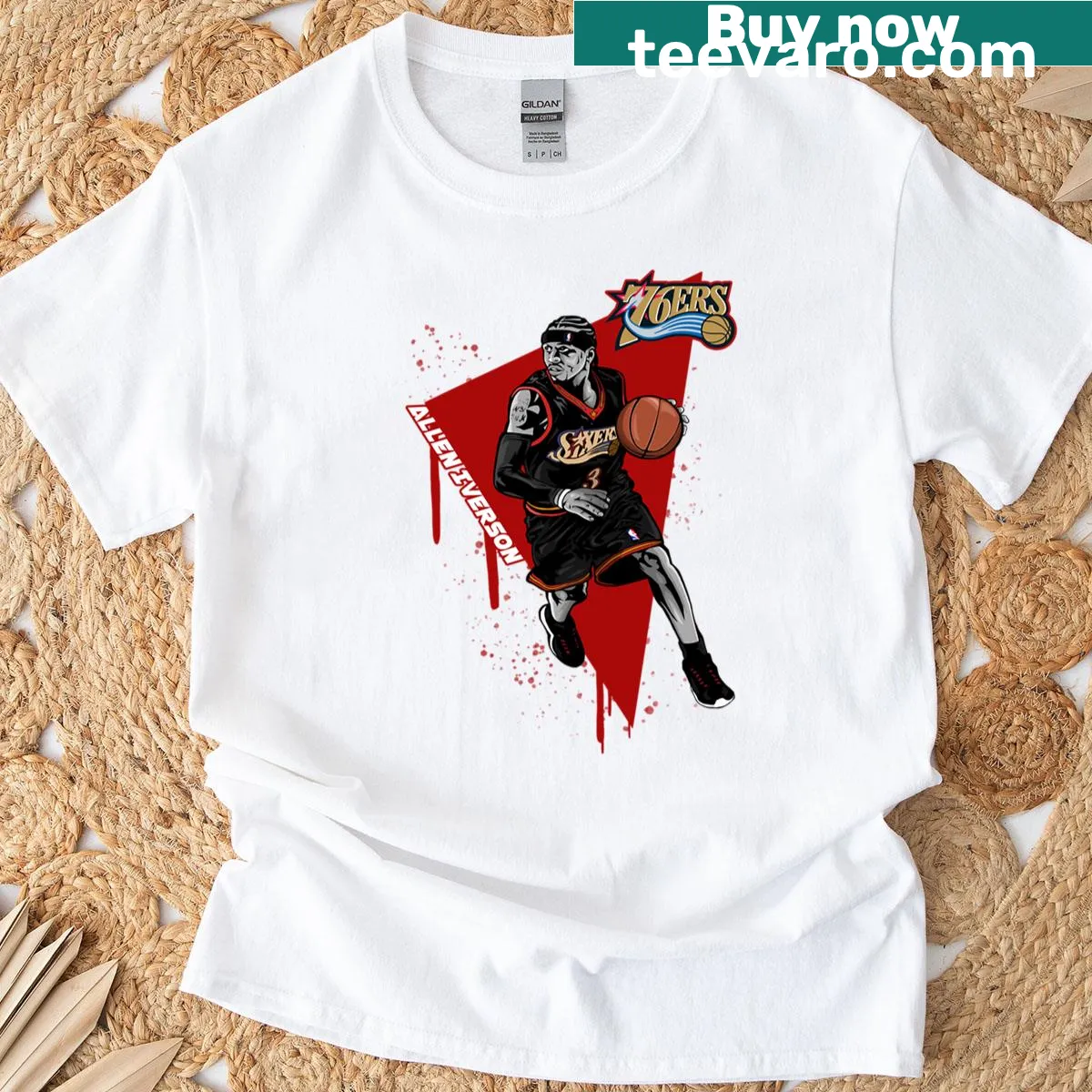 Artistic tribute to Allen Iverson on a basketball-themed t-shirt — on a men's t-shirt