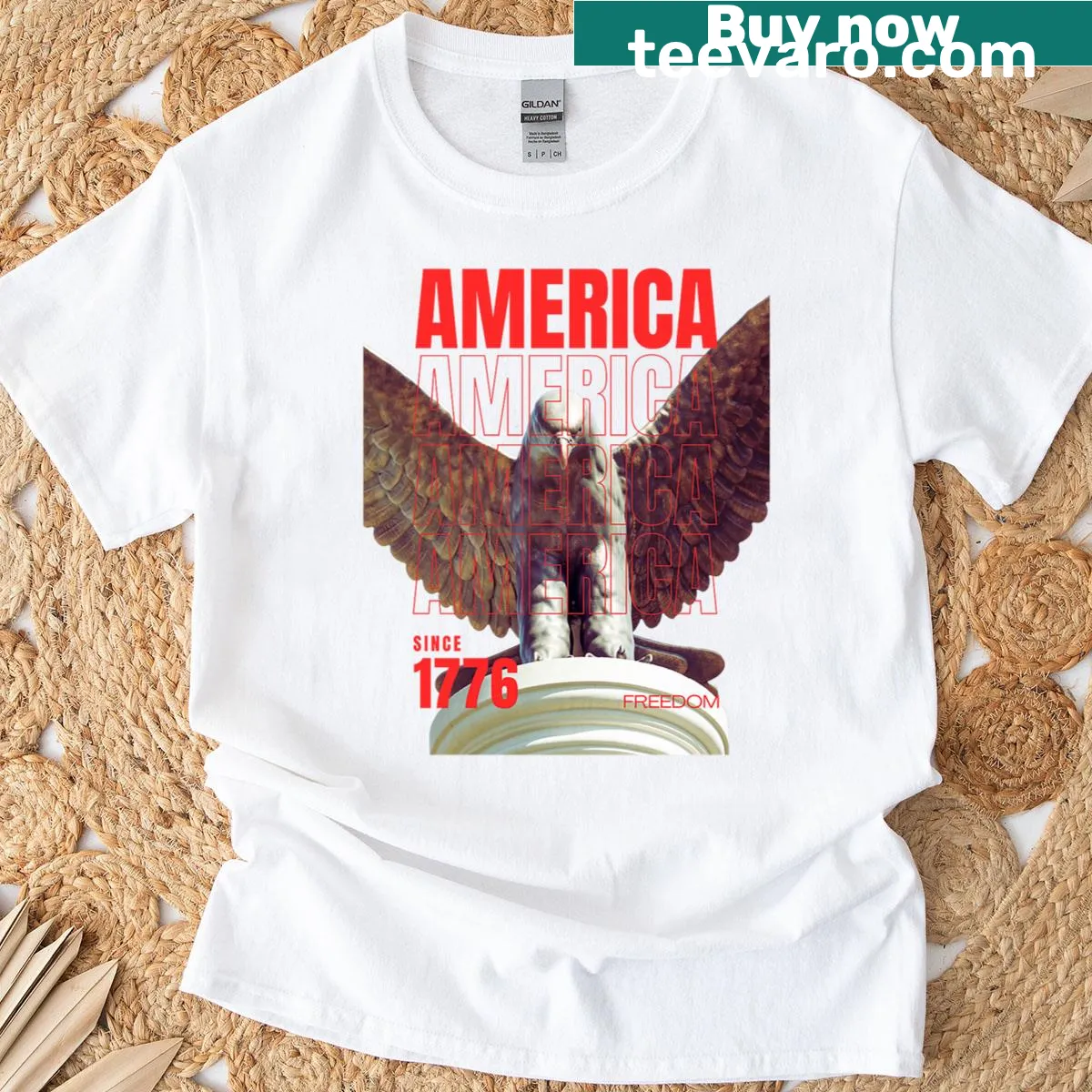 Illustration of a proud eagle symbolizing patriotism on a classic tee — on a men's t-shirt