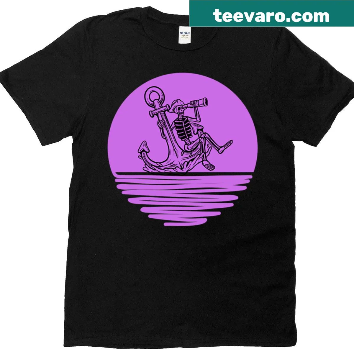 Cartoon-style anchor with pirate elements on a t-shirt — on a men's t-shirt