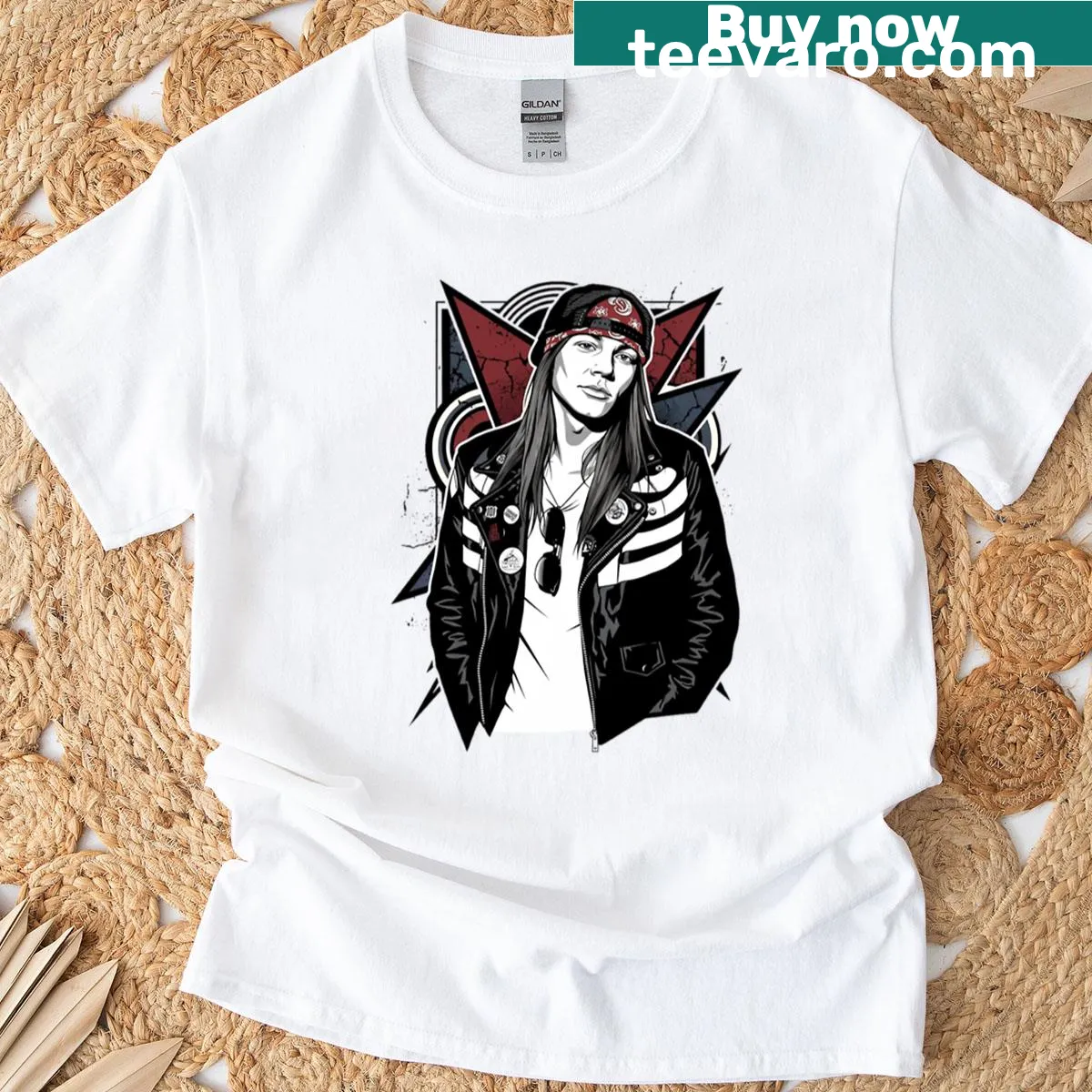 Vintage-style Axl Rose graphic t-shirt for rock music fans — on a men's t-shirt