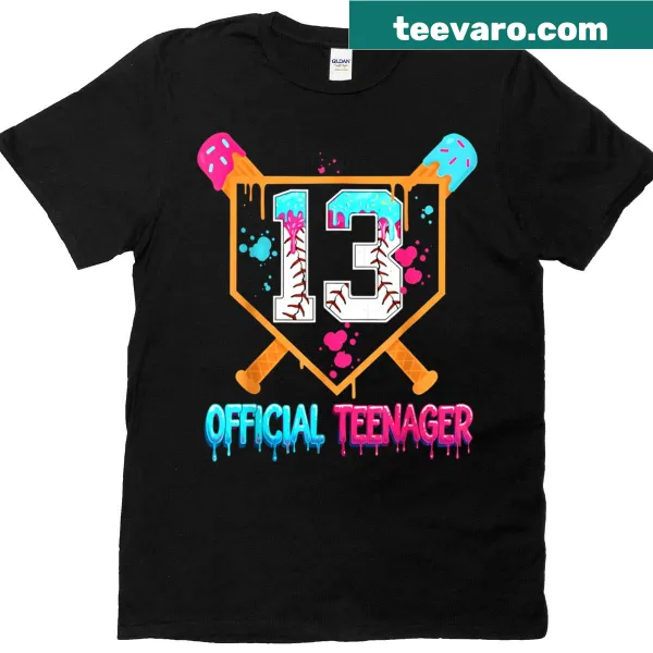 Illustrative Baseball Drip T-shirt with ice cream and baseball graphics for teens.