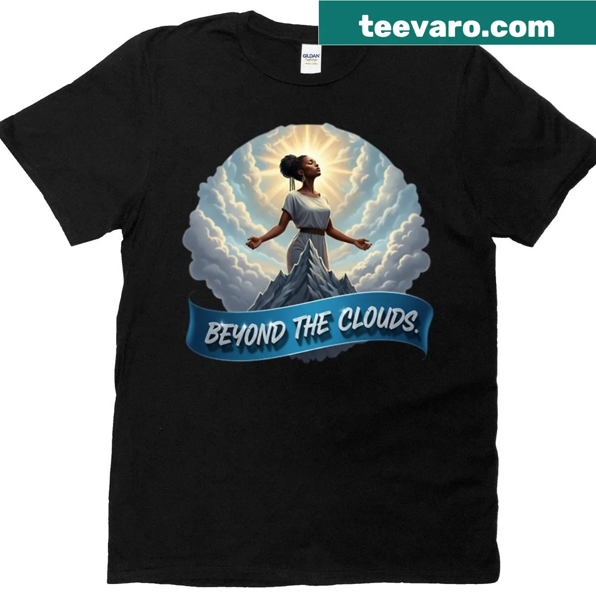Mountain top illustration t-shirt symbolizing empowerment — on a men's t-shirt