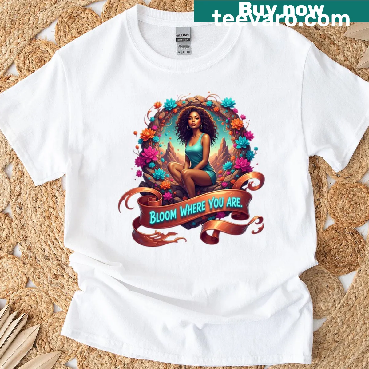 Artistic self-love shirt with floral design and uplifting message — on a men's t-shirt