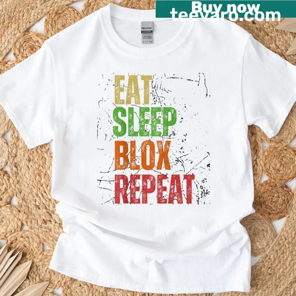 Fun gaming t-shirt for kids with 'Eat Sleep Blox Repeat' text