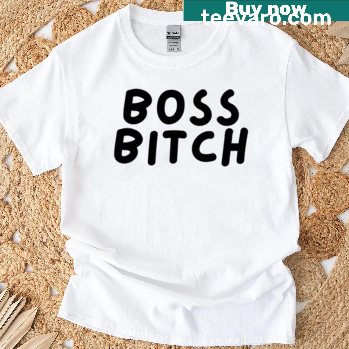 Bold Boss Bitch text t-shirt for empowered women — on a men's t-shirt