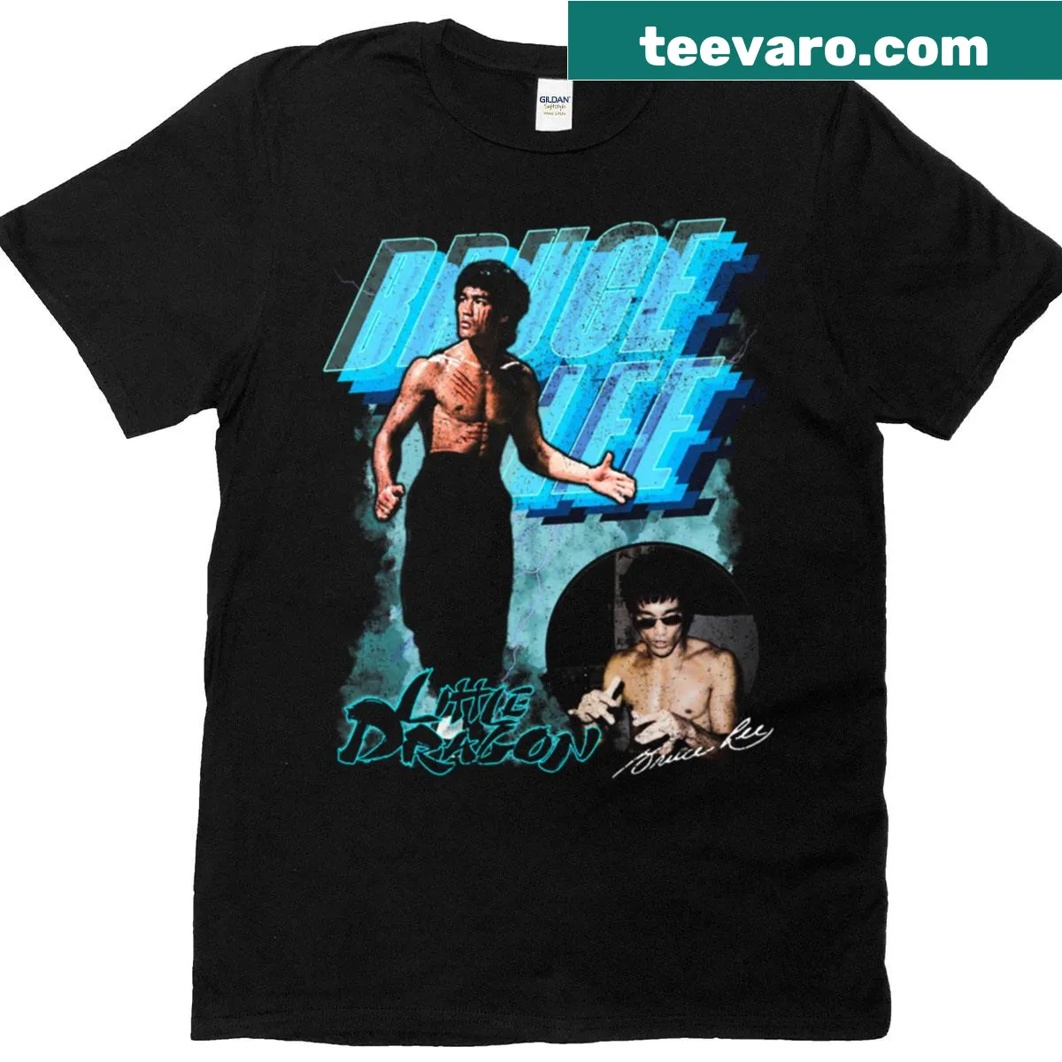 Illustrated T-shirt inspired by Bruce Lee's 'Little Dragon' persona. — on a men's t-shirt