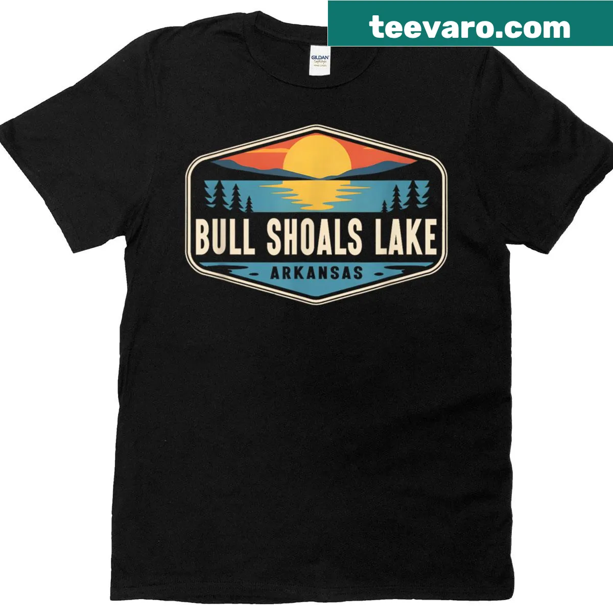 Vintage T-shirt featuring Bull Shoals Lake Arkansas graphic — on a men's t-shirt