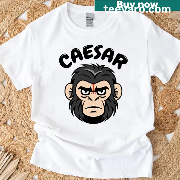 Illustration of Caesar from Planet Of The Apes on an oversized t-shirt