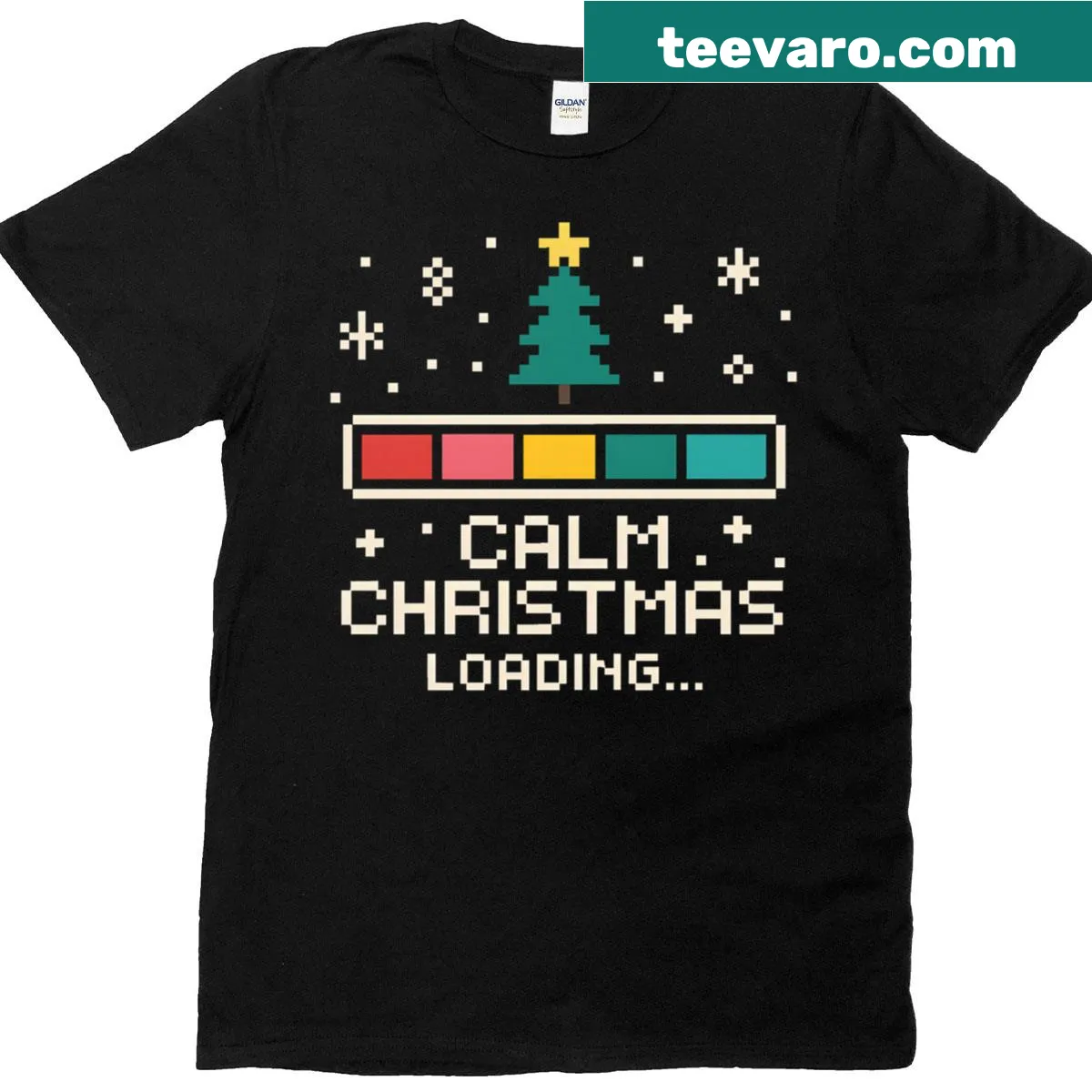 Cute pixel art loading bar graphic for Christmas T-shirt — on a men's t-shirt