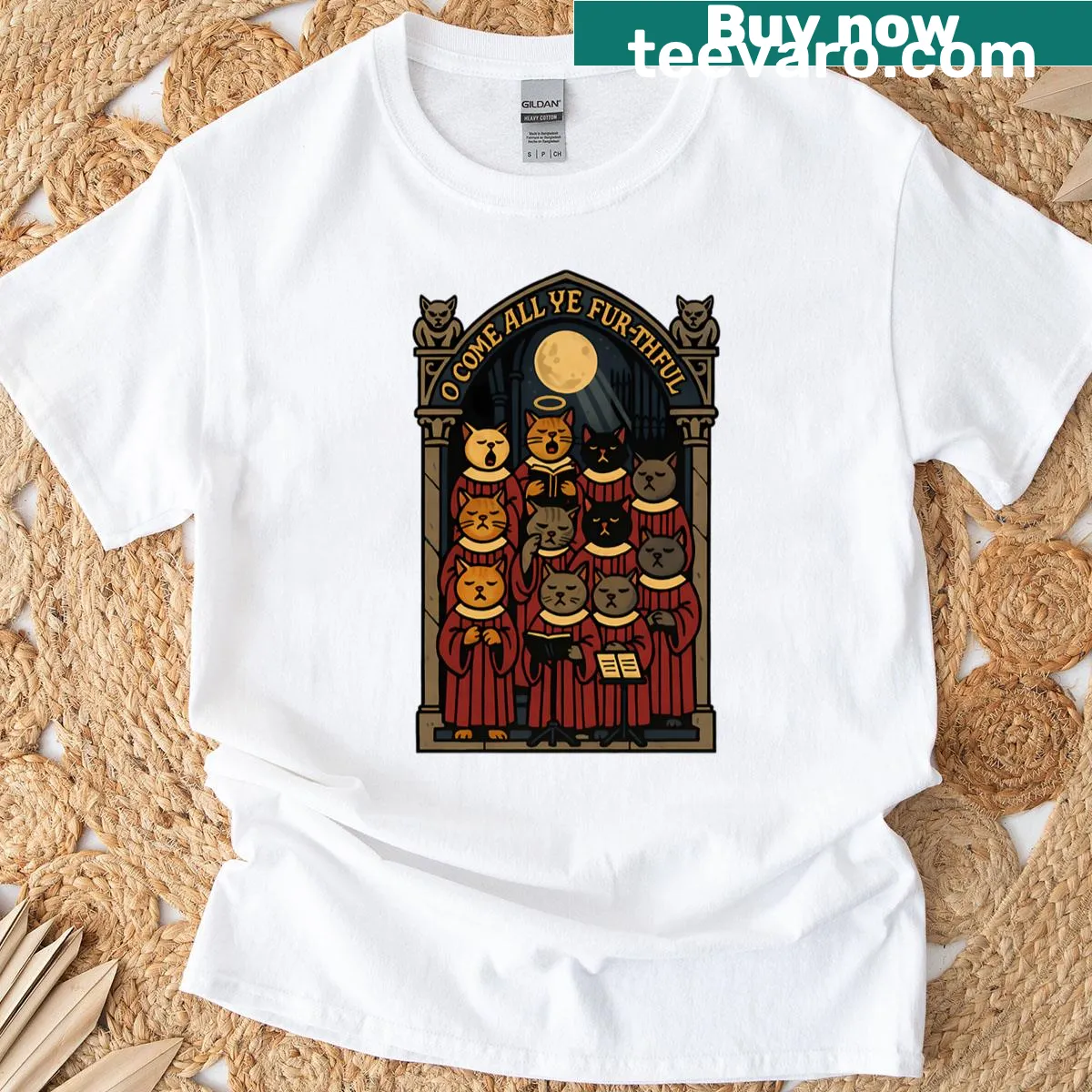 Illustration of cats singing in a choir for Christmas — on a men's t-shirt