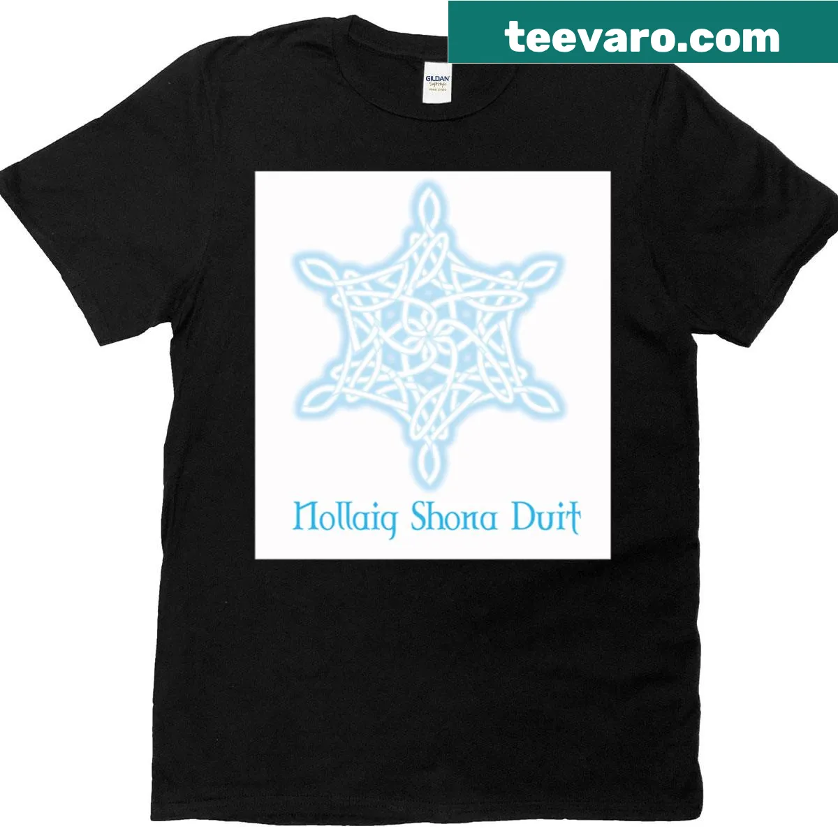 Celtic snowflake design T-shirt with intricate patterns — on a men's t-shirt