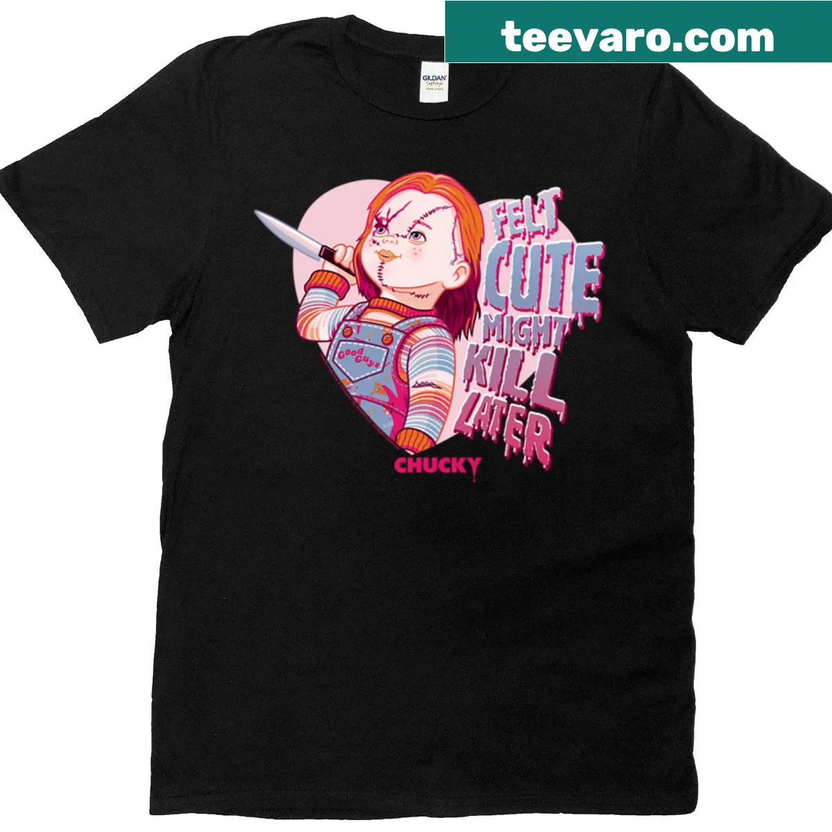 Chucky-inspired t-shirt with Valentine's Day logo — on a men's t-shirt