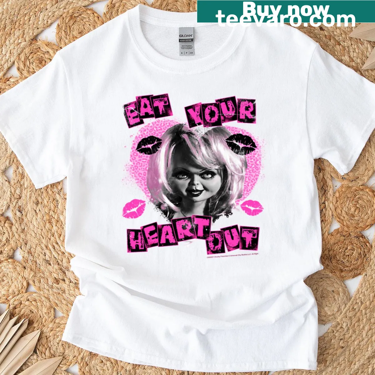 Chucky Valentine's Day graphic t-shirt with retro logo — on a men's t-shirt