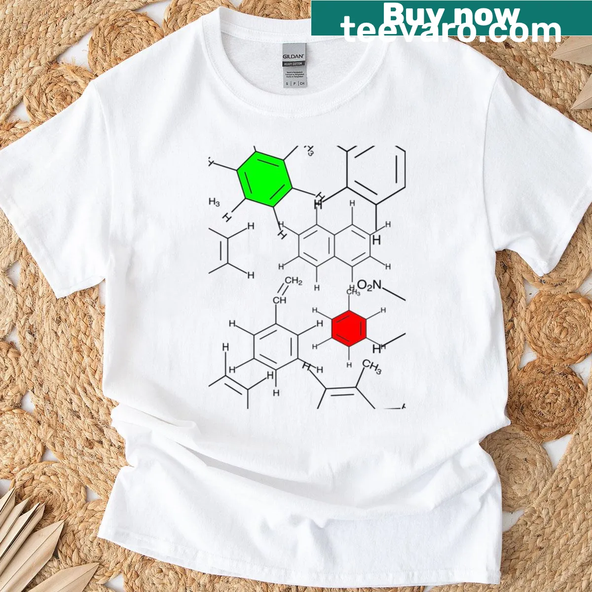 Illustration of a chemical structure pattern on T-shirt — on a men's t-shirt