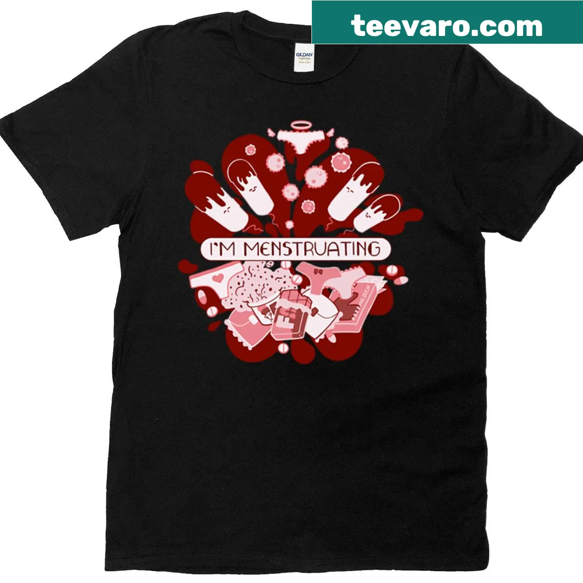Cute t-shirt with playful text 'I'm Menstruating' in fun typography — on a men's t-shirt