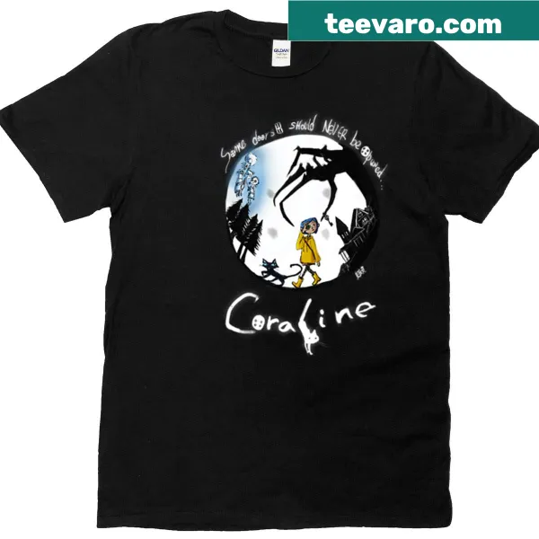 Coraline-inspired movie poster t-shirt design